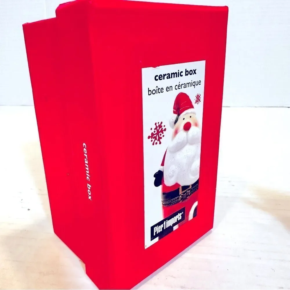 Pier 1‎ Ceramic Christmas Holiday Santa Hinged Trinket Box Present Inside NIB